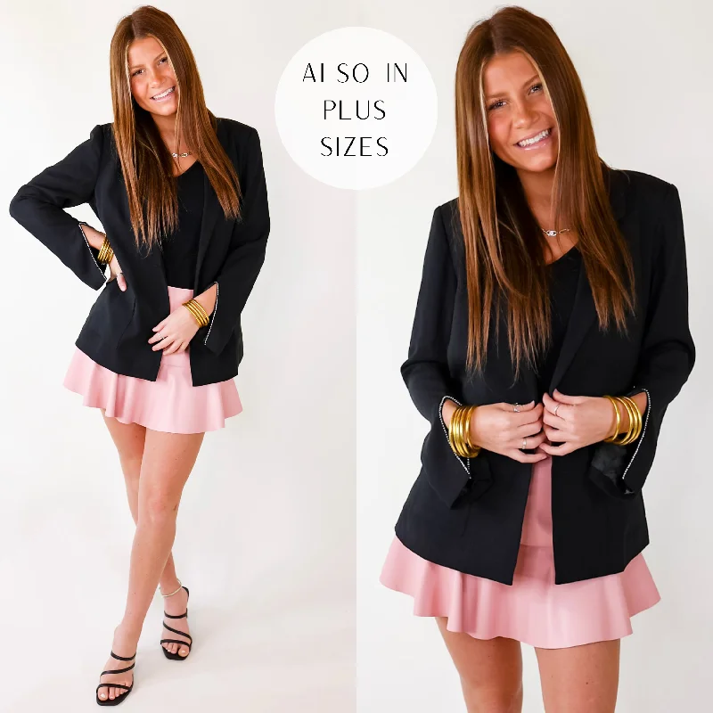 All Season Basics Discount Plan For Success Crystal Slit Sleeve Blazer in Black