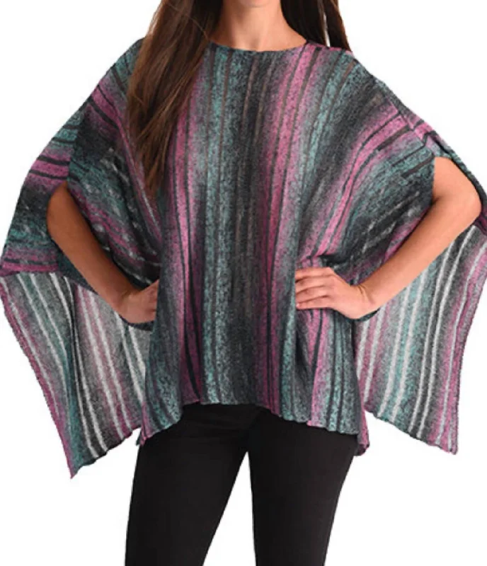 Women's Seasonal Fashion Trends Color Cut-Out Poncho In Teal