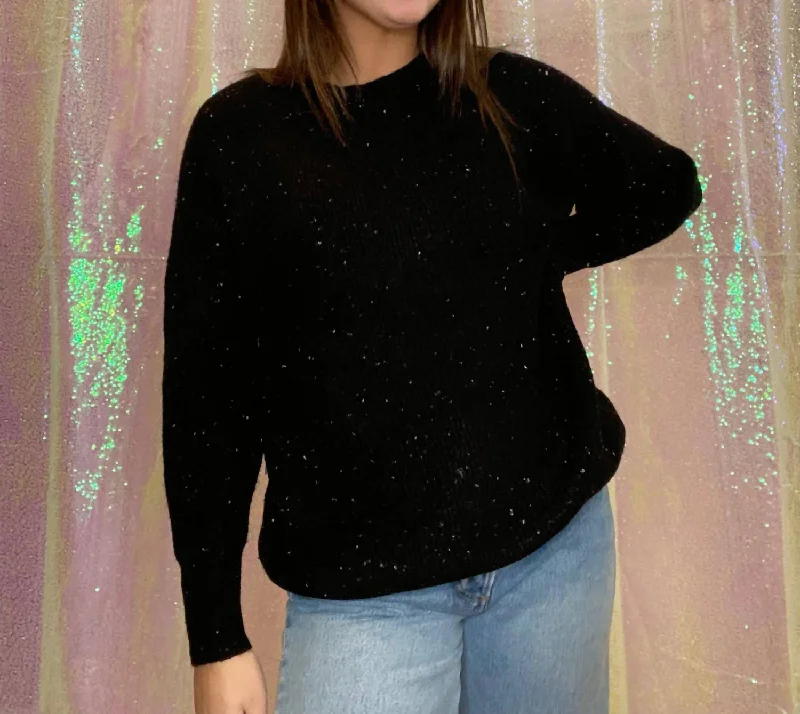 Stylish Savings Starry Night Crew Neck Tunic Sweater in Black