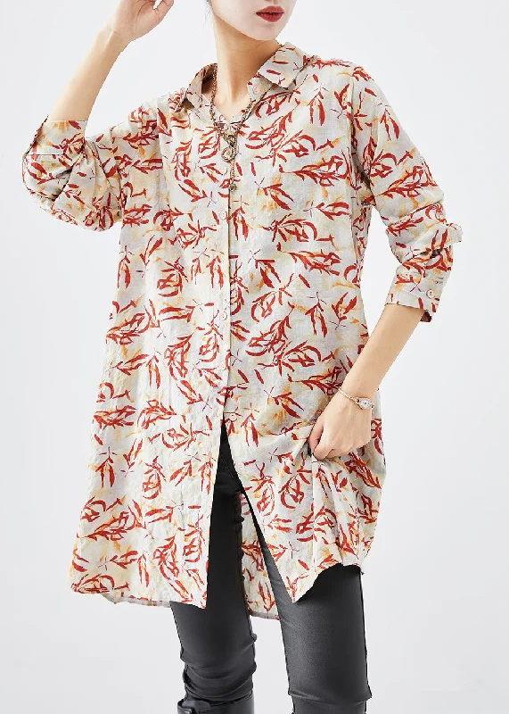 Exclusive Discount Beautiful Apricot Print Cotton Shirt Dress Fall