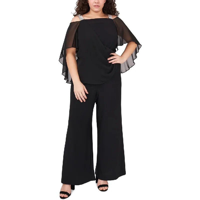 Quality Driven Apparel MSK Womens Sheer Overlay Rhinestones Jumpsuit