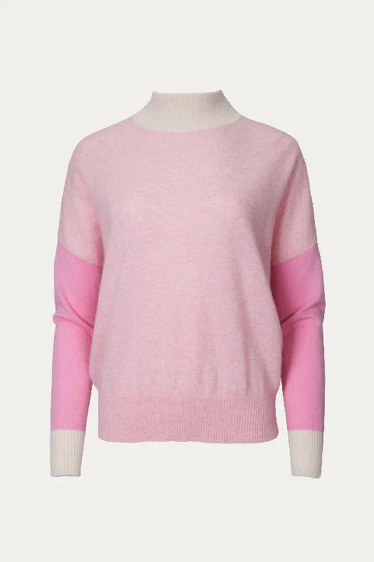 Vibrant Femme Fashion Isabella Colorblock Cashmere Jumper In Crystal Pink