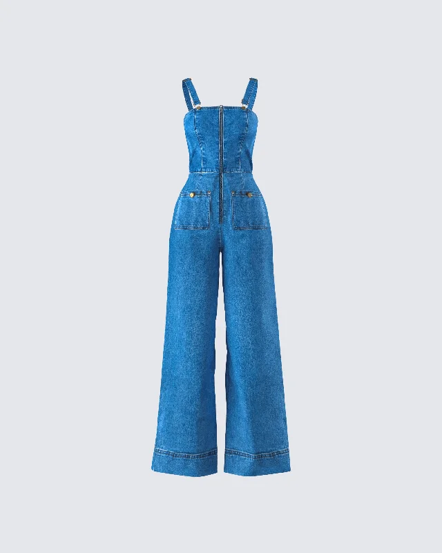 Preppy Style Fawn Blue Denim Overalls