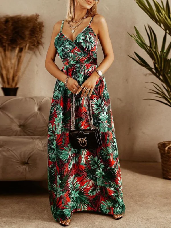 Fresh Styles, Fresh Deals V-neck Sling Floral Bohemian Beach Dress