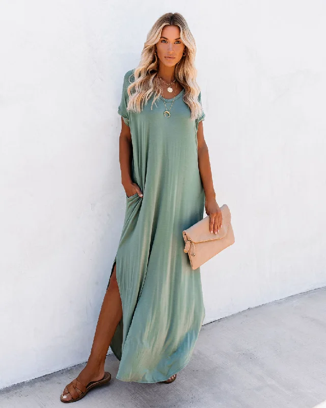 Absurdly Cheap Sale Farmers Market Pocketed Modal Maxi Dress - Dark Sage