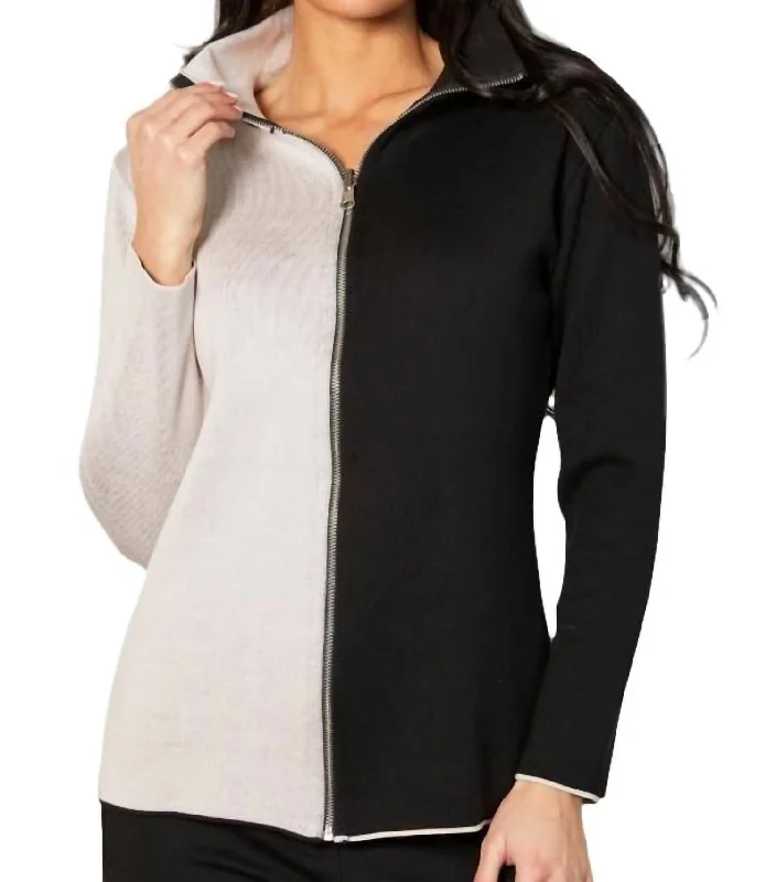 Online Shopping Boutiques Zip Cardigan In Black/stone