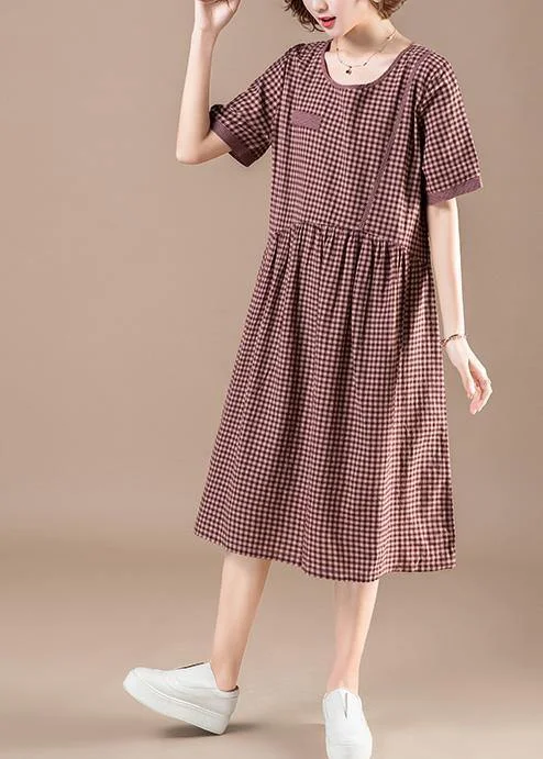 Affordable Women's Fashion Unique red Plaid Cotton dresses Fashion Photography patchwork pockets short Summer Dresses