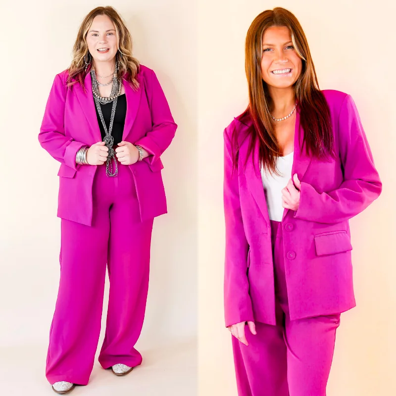 Exclusive Women's Fashion Collection Modern Marvel Button Up Blazer in Magenta Pink