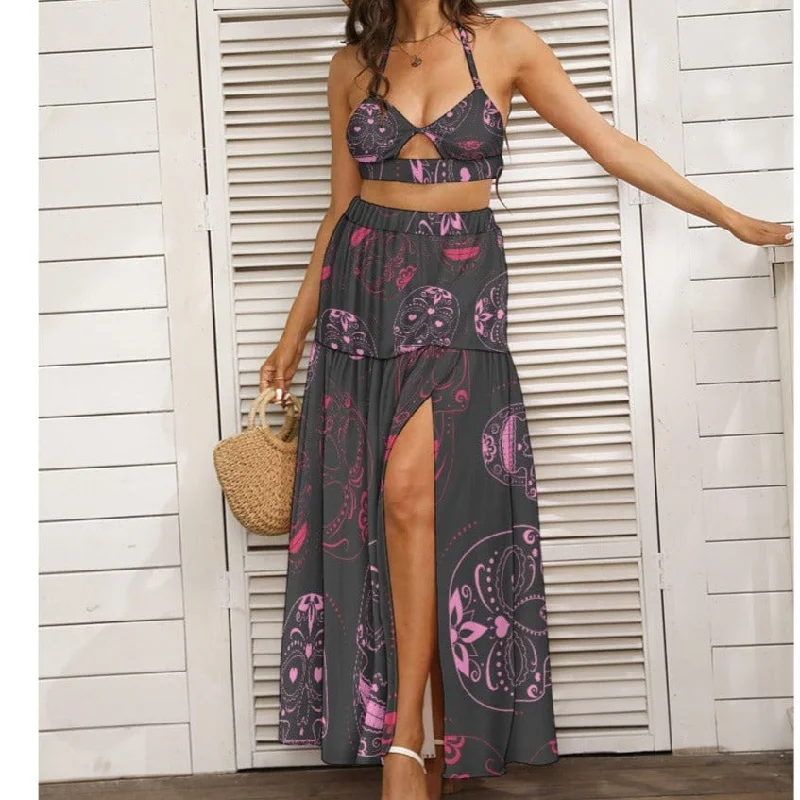 Fashion Sale Women's Purple & Pink Skulls Tie Back Wrap Dress