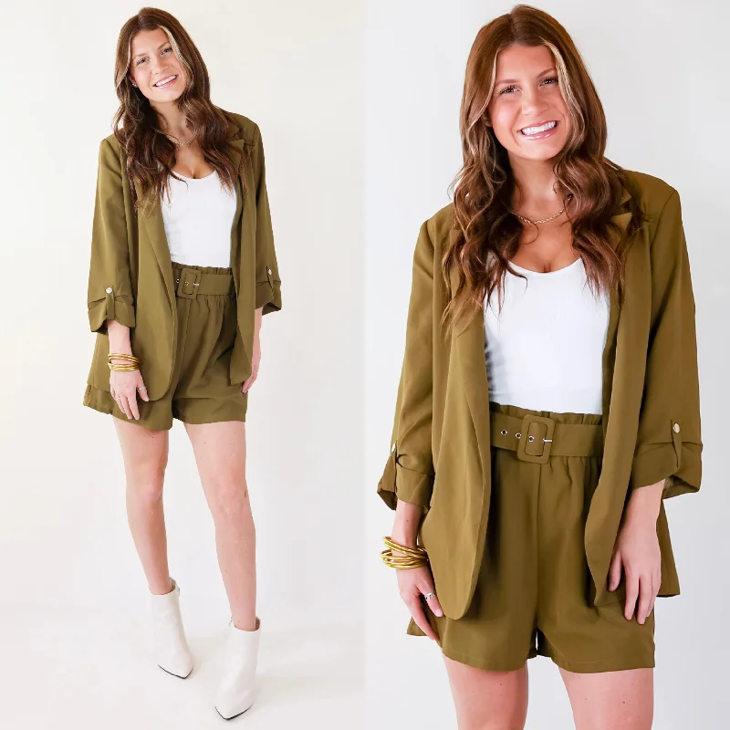 Workwear Fashion for Women Fine Like Wine 3/4 Sleeve Blazer in Olive Green