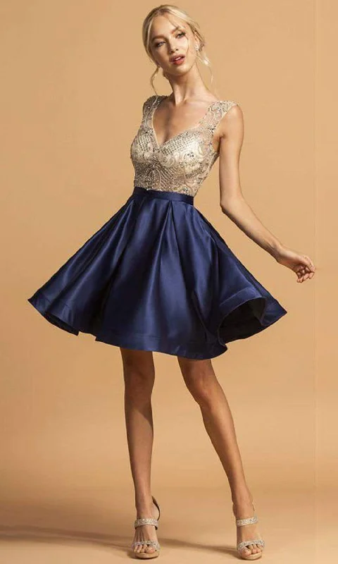 Everyday Women's Fashion Trends Aspeed Design - S2124 Cap Sleeve Bejeweled Satin Dress