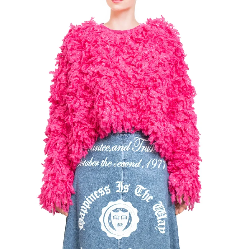 Trendy Aesthetics Sweater with "Boucle Meta fur" concept Fucsia