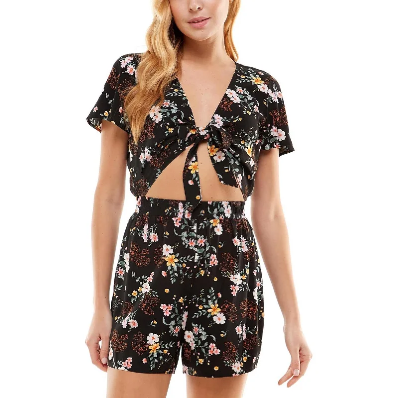 Trendy Online Boutiques Be Bop Womens Floral Print Cut-Out Romper