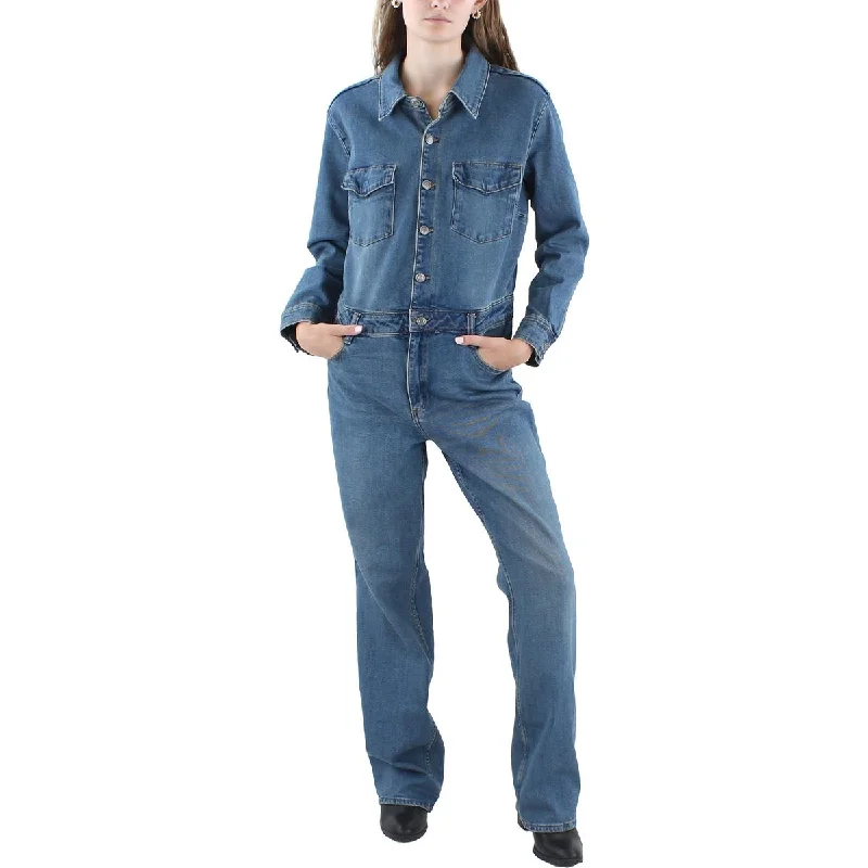 Hot Styles MNG Womens Judith Denim Long Sleeve Jumpsuit