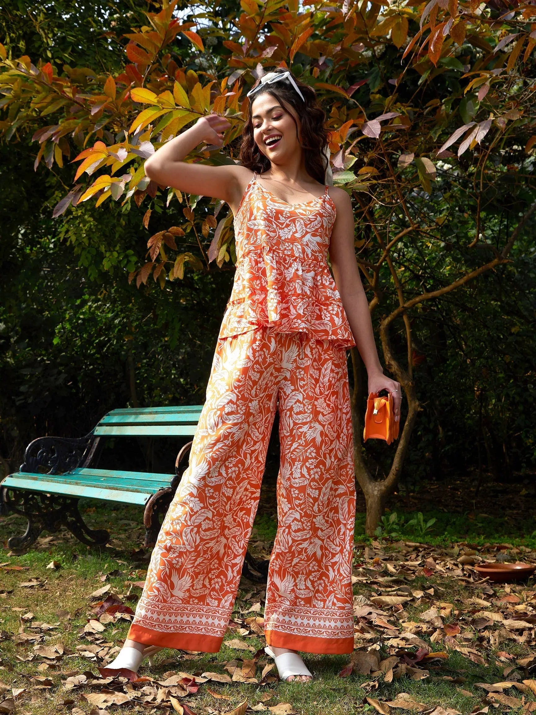 Big Sale Event Women Printed Standard Orange Jumpsuits & Sets