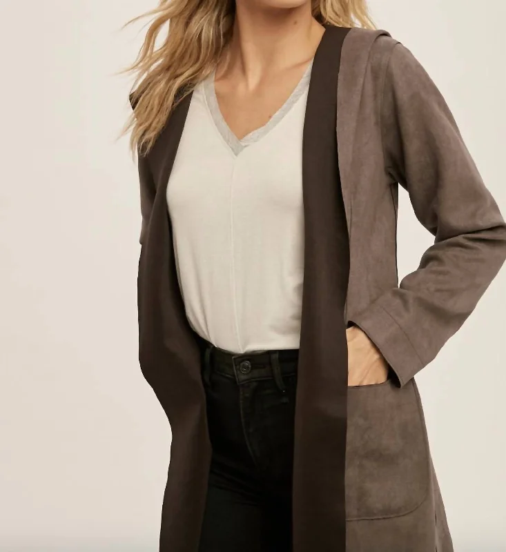 Minimalist Women's Fashion Clothing Suede Jacket In Charcoal