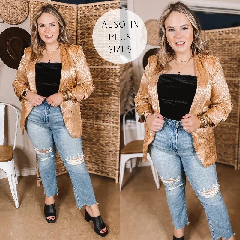 Trendy New Clothes Lasting Impression Leopard Print Blazer with Ruched 3/4 Sleeves in Copper