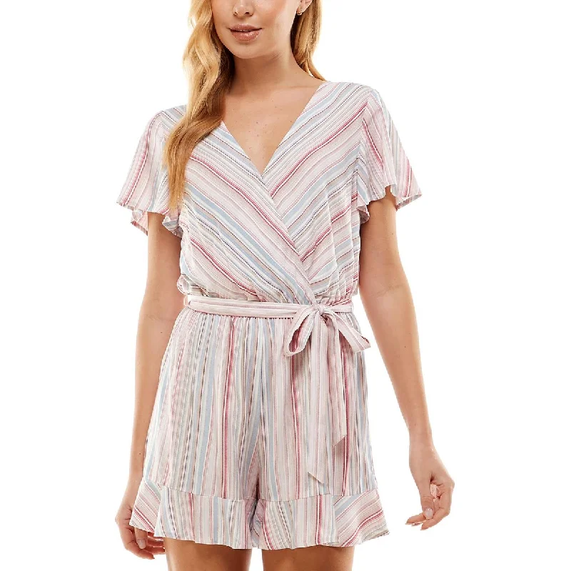 Women Clothing Be Bop Womens Juniors Striped Faux Wrap Romper