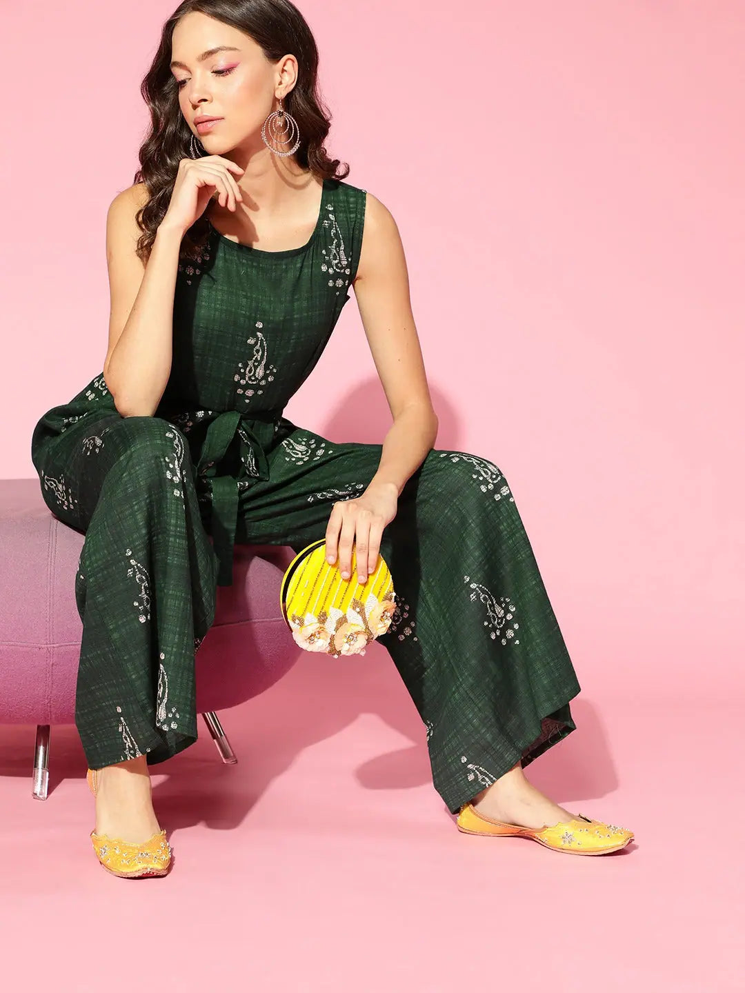 Trendy Street Style Attire Women Printed Standard Green Jumpsuits & Sets