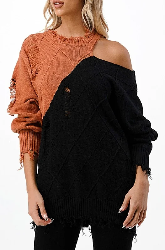 Women's Stylish Outerwear Color Block Cutout Sweater