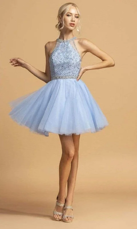 Season Offer Aspeed Design - S2095 Beaded Halter Tulle Dress