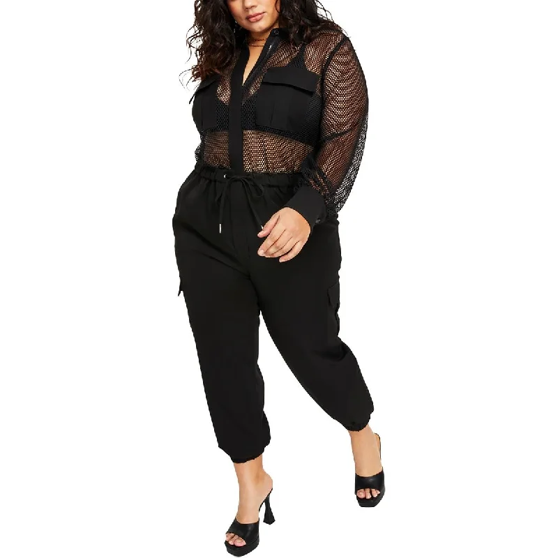 Chic Style Nina Parker Womens Plus Mesh Drawstring Hem Jumpsuit