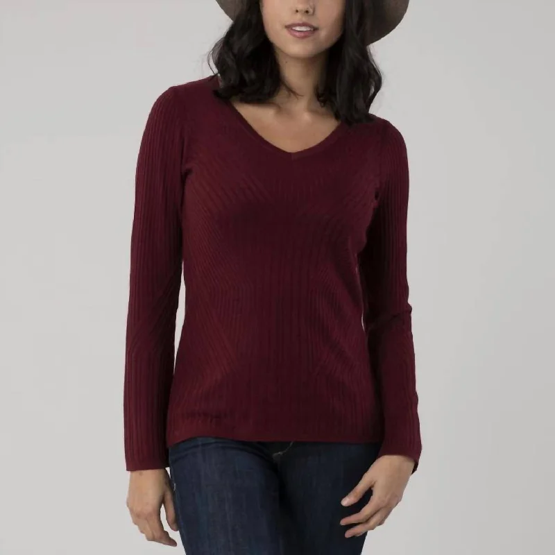 Chic Outfits Coco V-Neck Sweater in Damson