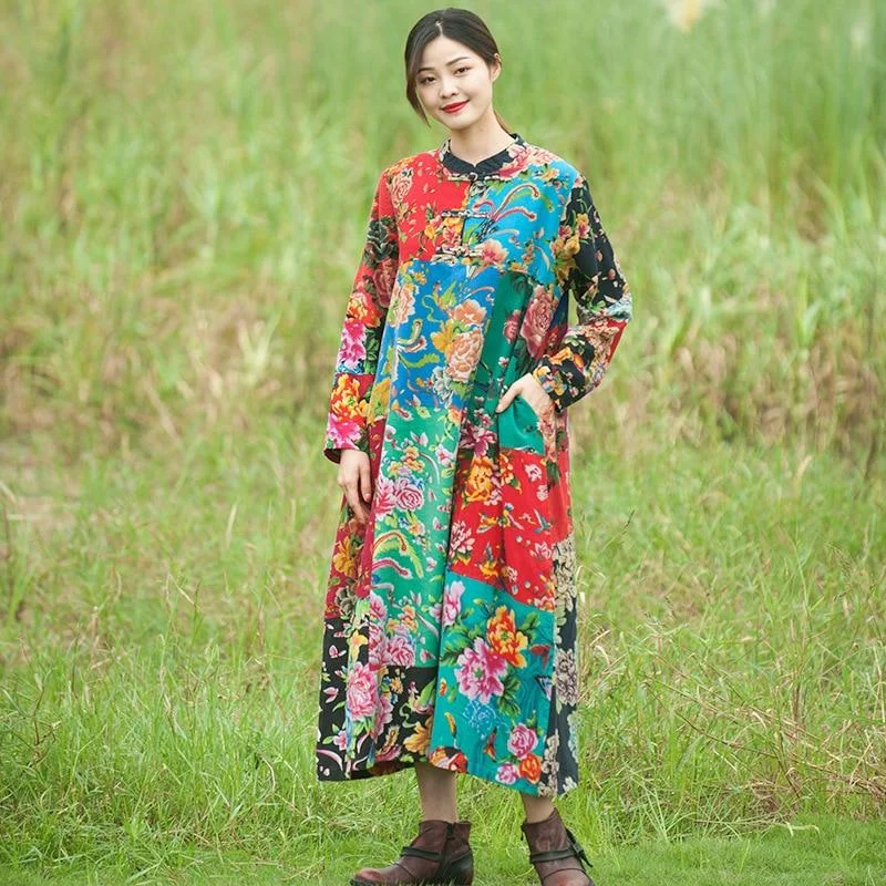 Trendy Attire For Her Floral Patchwork Chinese Dress