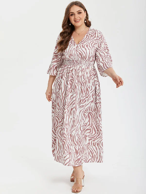 Women's Clothes Online Shopping Zebra Striped V-Neck Elastic Waist Pocket Maxi Dress