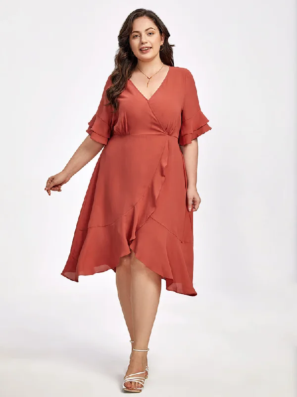 Stylish Loungewear for Women Plus Batwing Sleeve V-Neck Knot Side Wrap Midi Dress