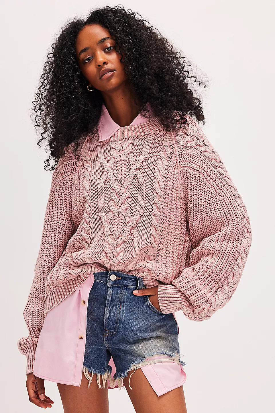 Women's Clothing for Every Season and Trend Free People Frankie Cable Sweater - MISTY ROSE