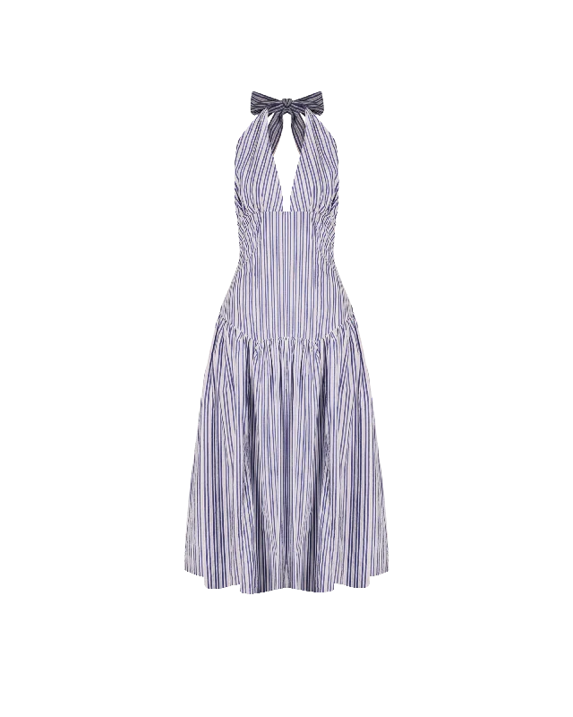 Trend Driven Wardrobe RELAXE HALTER DRESS NAVY STRIPE