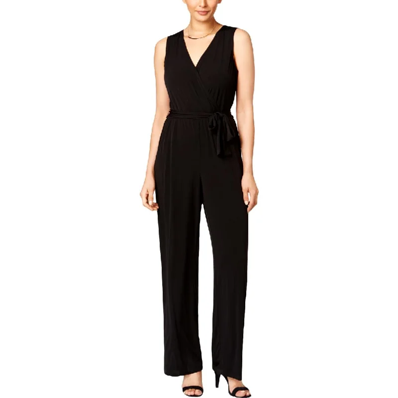 Chic Style, Always In Vogue NY Collection Womens Petites Matte Jersey V-Neck Jumpsuit