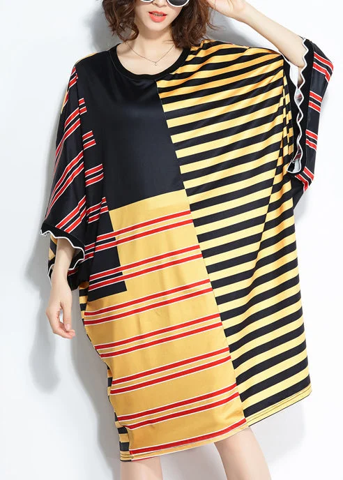 Trend Forward Threads For Her Loose multicolor striped silk blended clothes Women plus size linen patchwork Summer Dress