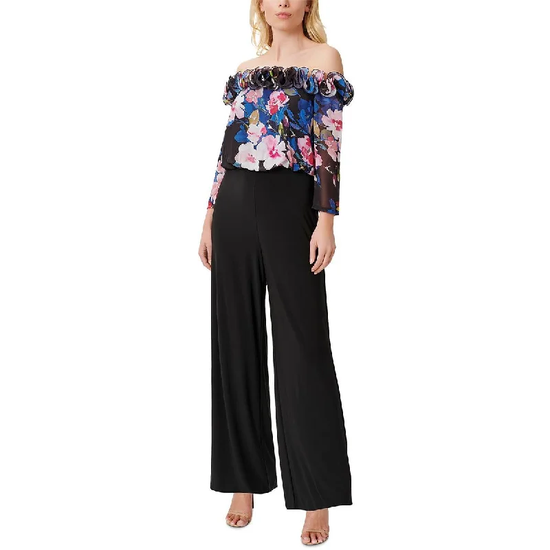 Online Clothing Stores Adrianna Papell Womens Ruffled Floral Print Jumpsuit