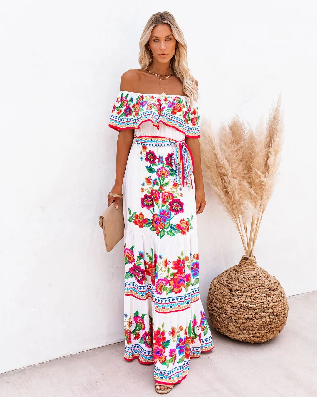 Best Online Boutiques For Women Mamanuca Floral Off The Shoulder Maxi Dress