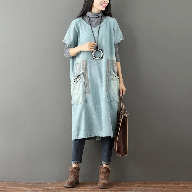 Snag Fabulous Fashion Bargains Color Block Denim T-shirt Dress