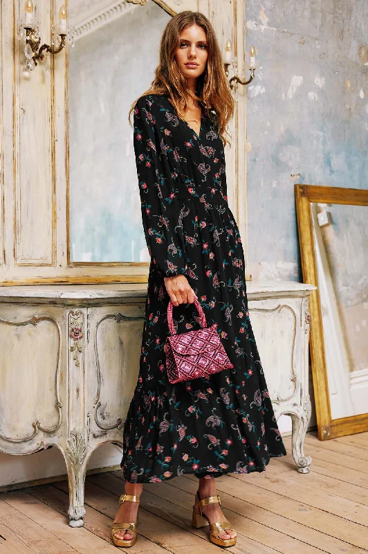 Chic Style, Always In Vogue Etti Georgette Wrap Dress | Budding Paisley Black/Pink