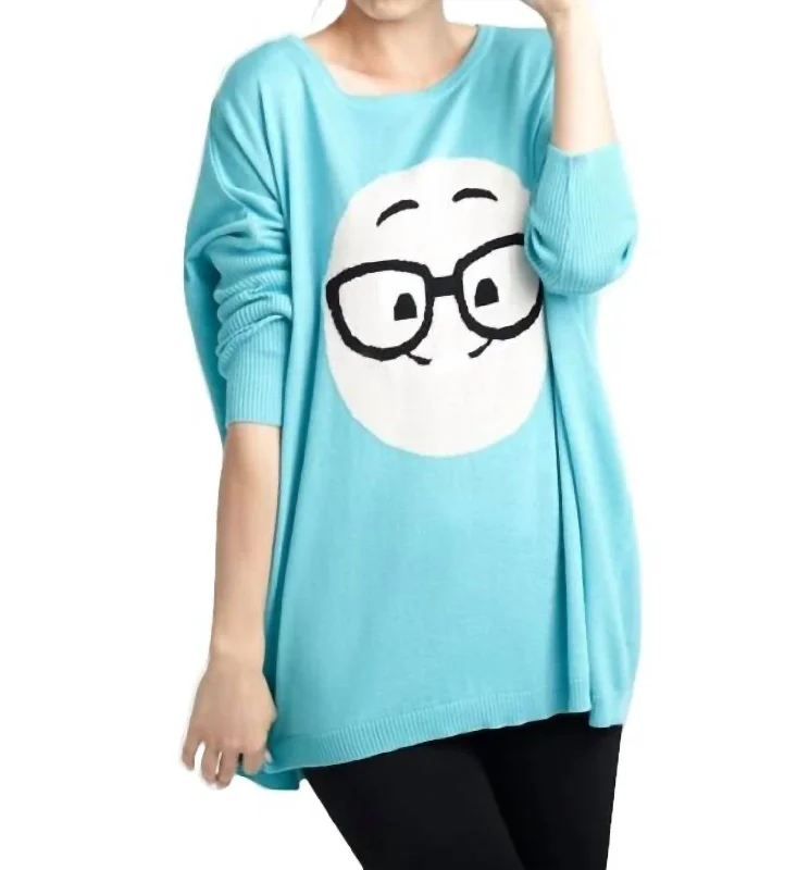 Plus Size Women's Fashion Geek Chic Emoji Pullover In Turquoise