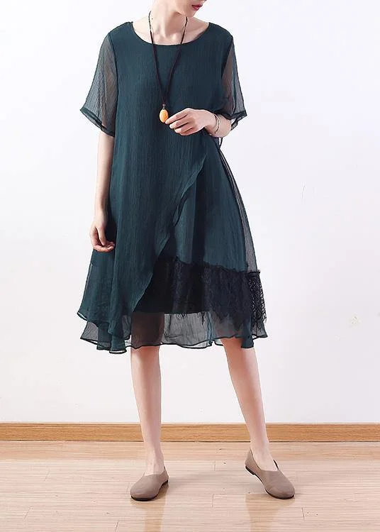 Exclusive Sale Loose green Chiffon quilting clothes Casual Wardrobes layered Knee summer Dresses