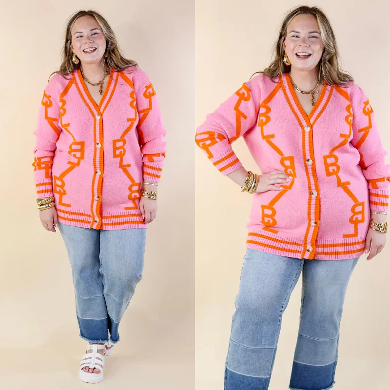 Plus Size Women's Fashion and Clothing BuddyLove | Varsity Cardigan in Persimmon (Pink)