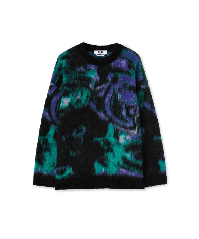 Absurdly Cheap Sale Rounded-collar sweater with "Magma" print Green