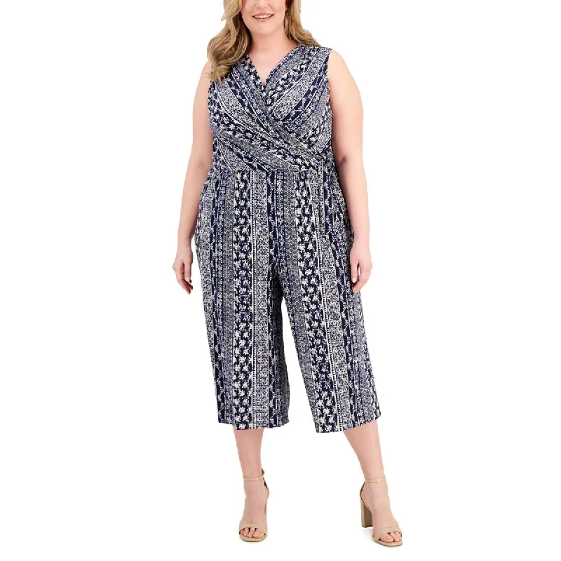 Runway Inspired Wear Connected Apparel Womens Plus Surplice Neck Floral Jumpsuit