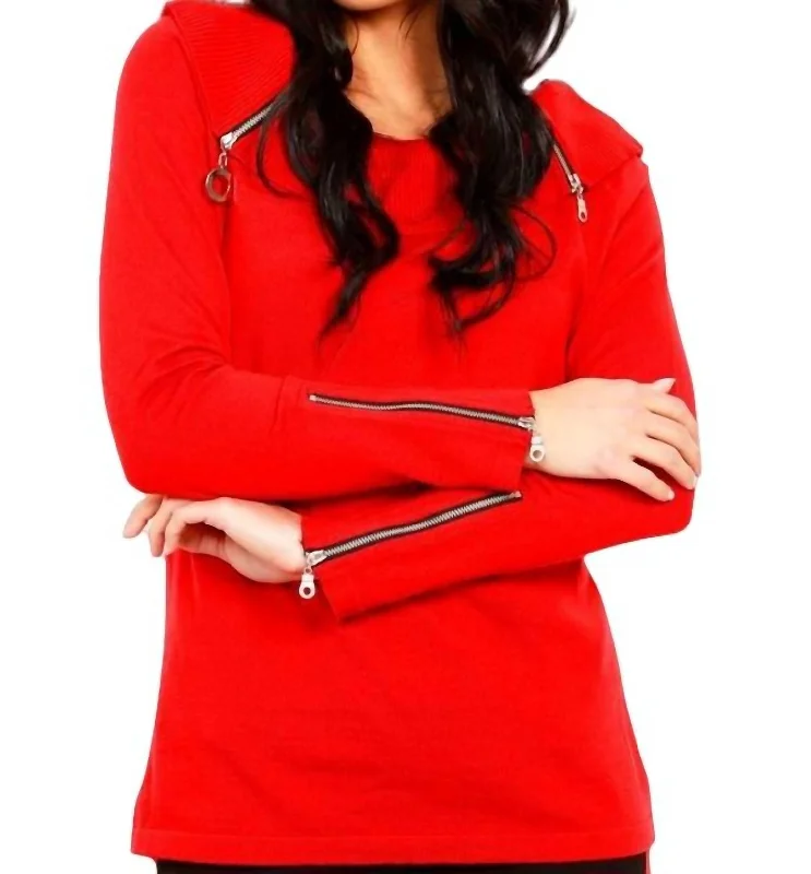 Women's Clothing Sale Online Zip Cowl Sweater In Red