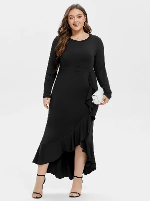 Gorgeous Glamour Collection Ruffle Trim Asymmetrical Hem Maxi Dress