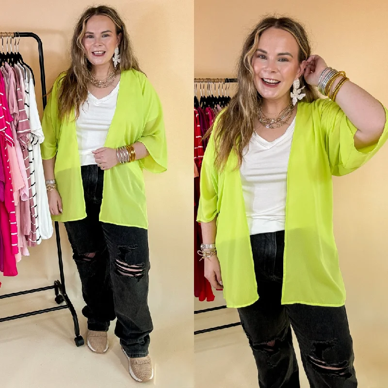 Stylish Savings Like a Melody Solid Sheer Kimono in Lime Green