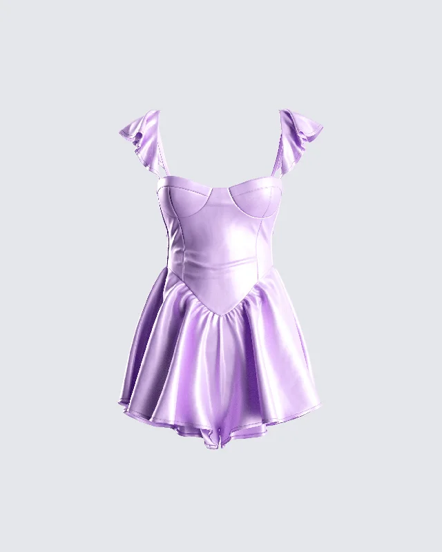 Women's Clothing Boutique Nett Lavender Satin Ruffle Romper