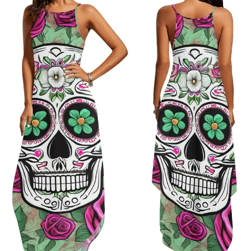 Glamorous Evening Wear Women's Sugar Skull Elegant Sleeveless Long Dress