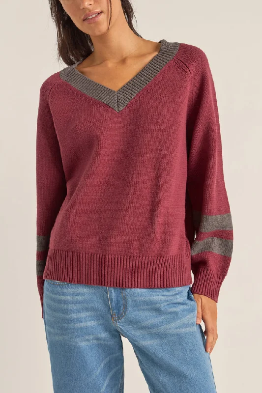 Women Wear Brands Rhythm Gatwick V Neck Sweater - RED