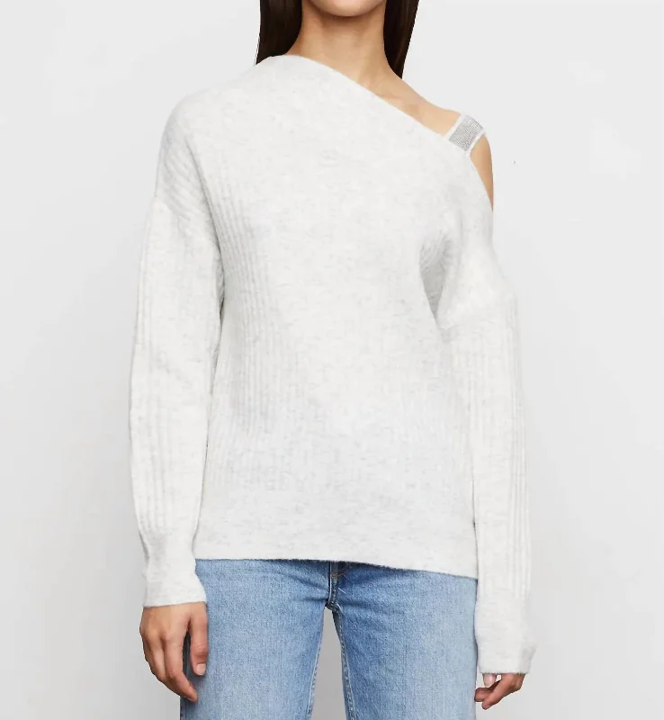 Style Redefined Kiara Ribbed Asymmetrical Sweater In Silver